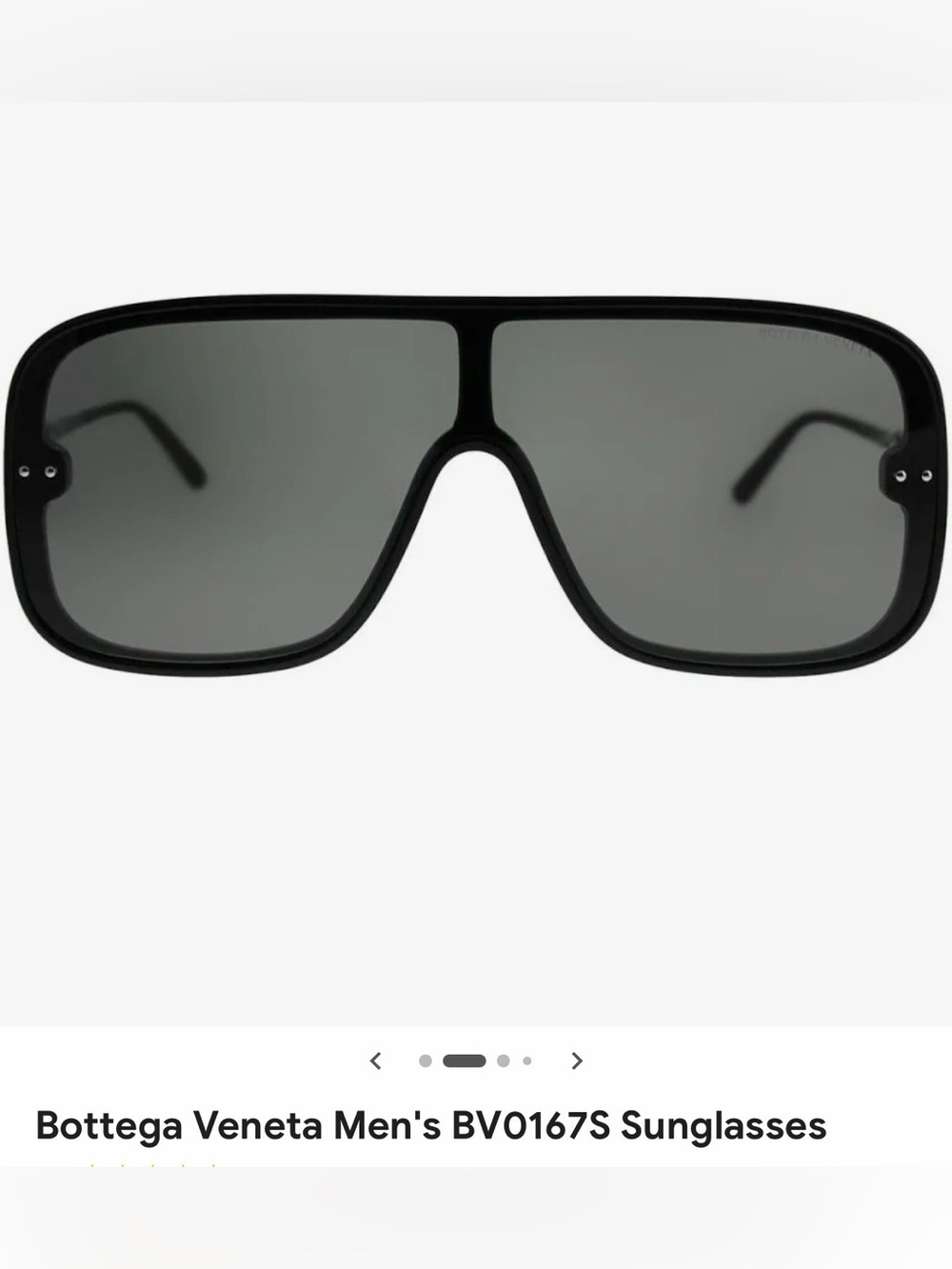 Bottega Veneta Men's Black Shield Sunglasses with Dark Gray Lenses